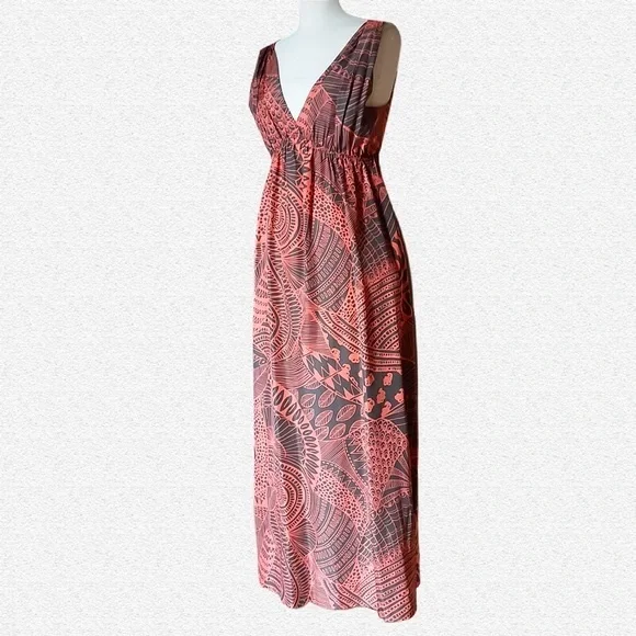 PIPER Silk Maxi Dress, Mandala Print, Melon & Gray Colours - Picture 4 of 7